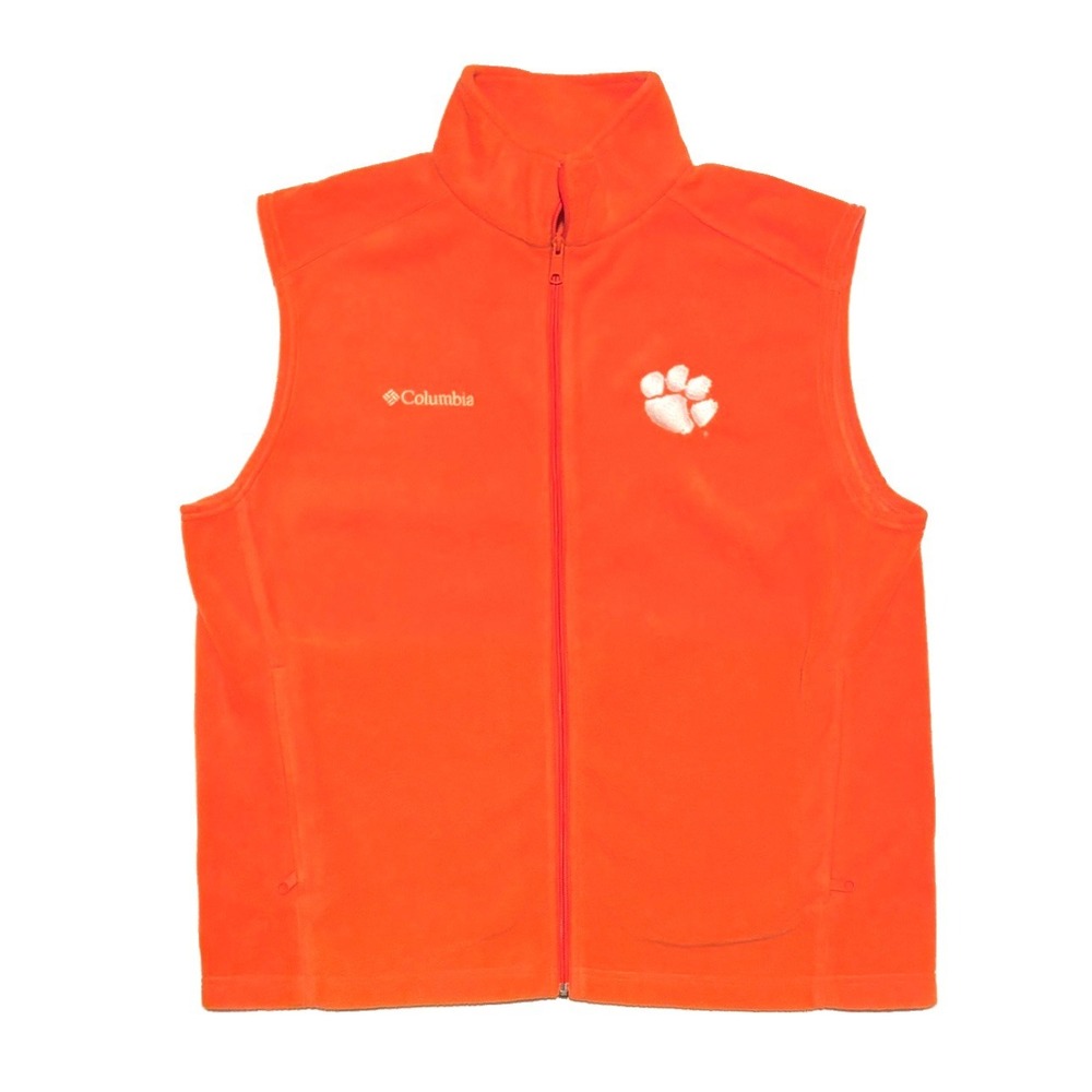 Columbia Clemson Tigers Fleece Vest Mens Large Orange Flanker II Full Zip NCAA